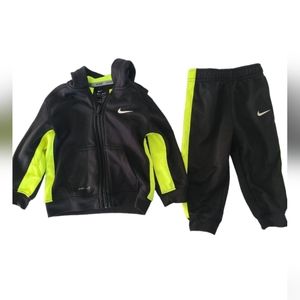 Nike Kids Baby Boy Jacket Hoodie Pants set Dry-Fit Green Black Size 18 Months